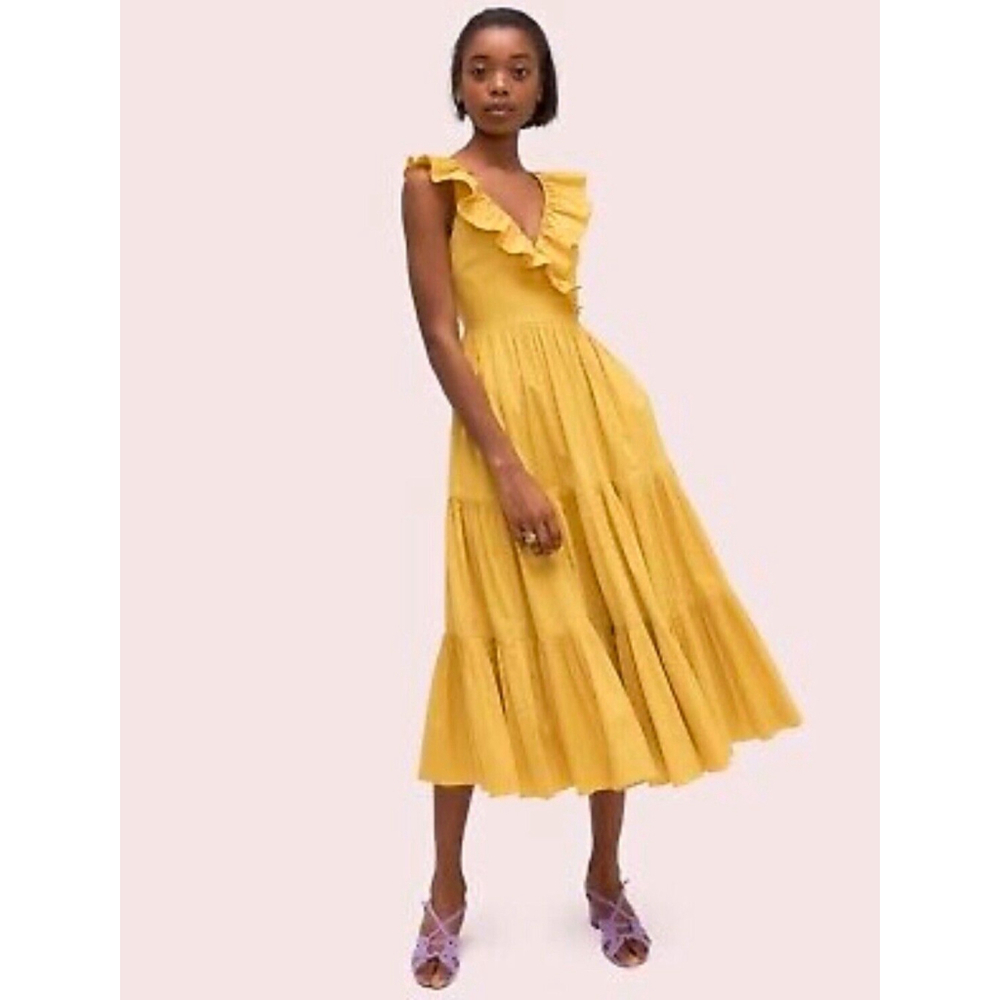Kate Spade Poplin Ruffle‎ Tiered Dress Size 6 Yellow $498